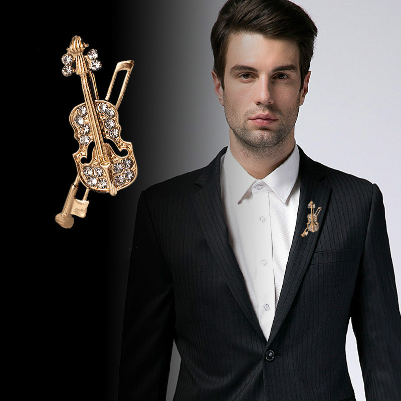 Vintage Brooch Pin - Kristal Keman Broş Takı Lüks Müzik