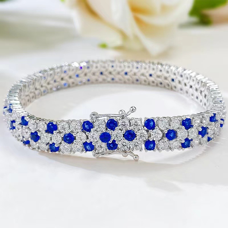 Tennis Bracelet Cubic - Kadınlar İçin Çift Sıra Mavi Beyaz