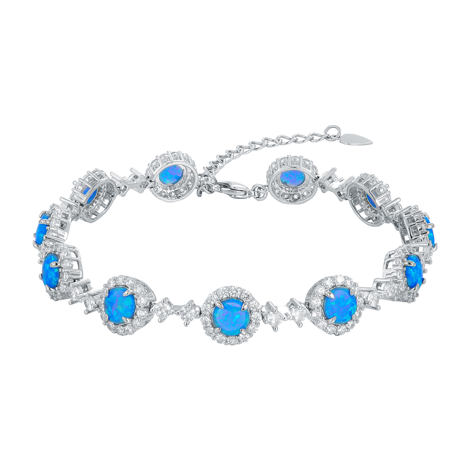 Tennis Bracelet Cubic - Zarif Yuvarlak Mavi Ateş Opal Tenis