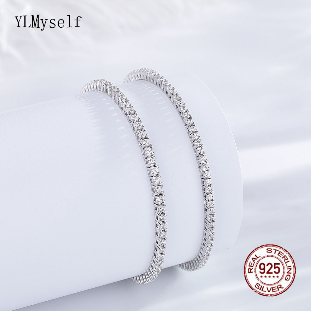 Tennis Bracelet Cubic - Gerçek Gümüş 1.75mm/1.5mm Beyaz Kübik zirkon